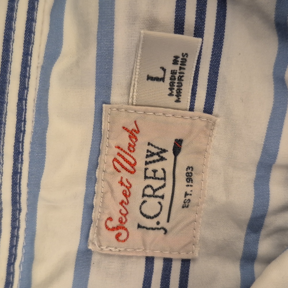 J CREW Secret Wash White Blue Striped Cotton Mens Large Short Sleeve Shirt NEW - Picture 3 of 9